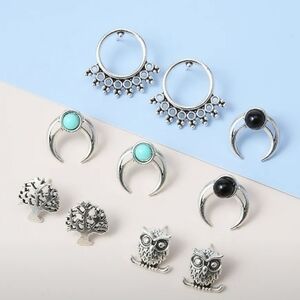 New 5 Pairs Owl Tree Of Life Stud Earrings Set Women's Accessories Fashion T2B2E